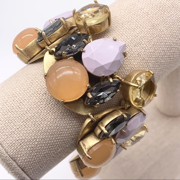 J. Crew Lilac Gray Peach Gold Jeweled Bracelet - Picture 1 of 5
